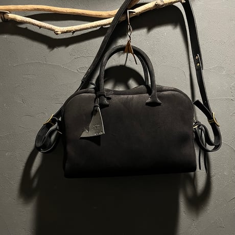 間口が広いバッグ 秋冬バッグ スエード黒 kudu革 Handbag or Shoulderbag 2Way (black/kudu) Lot#299