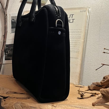 高級スエードkudu革 秋冬バッグ黒 スエードレザーバッグ Handbag Square／2Wayバッグ kudu革ビジネスバッグ kudu革スエードバッグ Lot#267