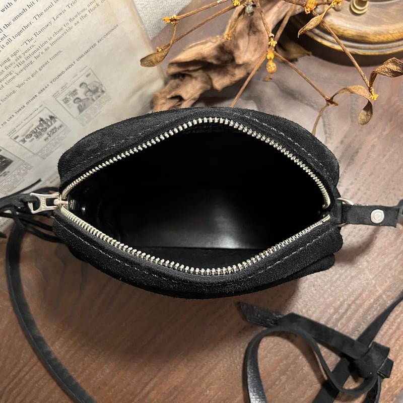 kudu革ポシェット kudu革スエードポシェット 黒ポシェット kudu