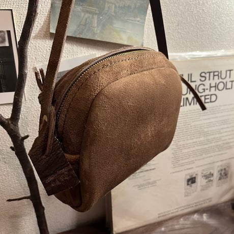 ポシェット　可愛いポシェット　カフェオレ色　スエードのポシェット　クードゥーレザー／Lot#174