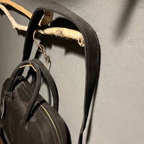 間口が広いバッグ 秋冬バッグ スエード黒 kudu革 Handbag or Shoulderbag 2Way (black/kudu) Lot#299