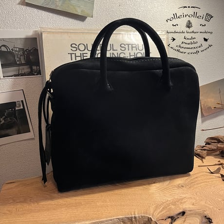 高級スエードkudu革 秋冬バッグ黒 スエードレザーバッグ Handbag Square／2Wayバッグ kudu革ビジネスバッグ kudu革スエードバッグ Lot#267