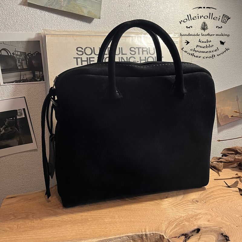 新品未使用 1点限り 高級スエードkudu革 秋冬バッグ黒 スエードレザー