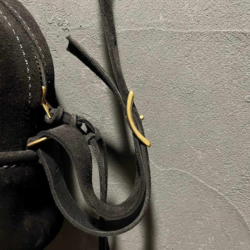 間口が広いバッグ 秋冬バッグ スエード黒 kudu革 Handbag or Shoulderb