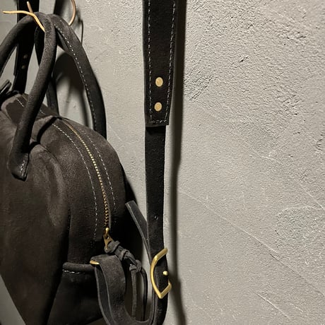 間口が広いバッグ 秋冬バッグ スエード黒 kudu革 Handbag or Shoulderbag 2Way (black/kudu) Lot#299