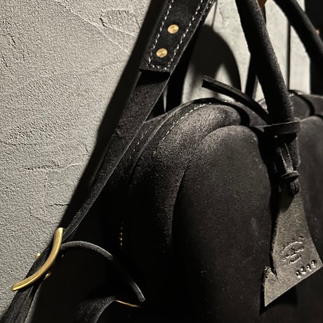 間口が広いバッグ 秋冬バッグ スエード黒 kudu革 Handbag or Shoulderbag 2Way (black/kudu) Lot#299