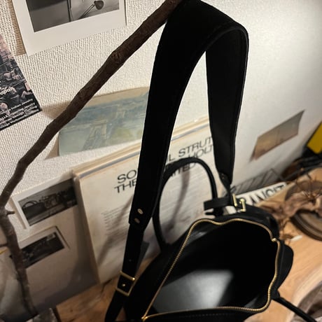 間口が広いバッグ 秋冬バッグ スエード黒 kudu革 Handbag or Shoulderbag 2Way (black/kudu) Lot#299