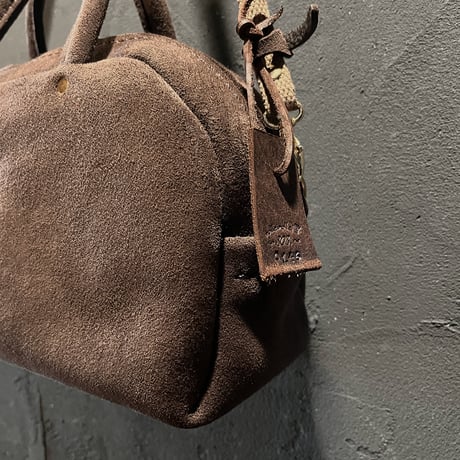 ラスト１点 kudu革スエードバッグ チョコレート色レザーバッグ Handbag  (bitter chocolate/suede/kudu)Lot#146