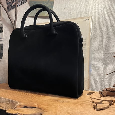 高級スエードkudu革 秋冬バッグ黒 スエードレザーバッグ Handbag Square／2Wayバッグ kudu革ビジネスバッグ kudu革スエードバッグ Lot#267