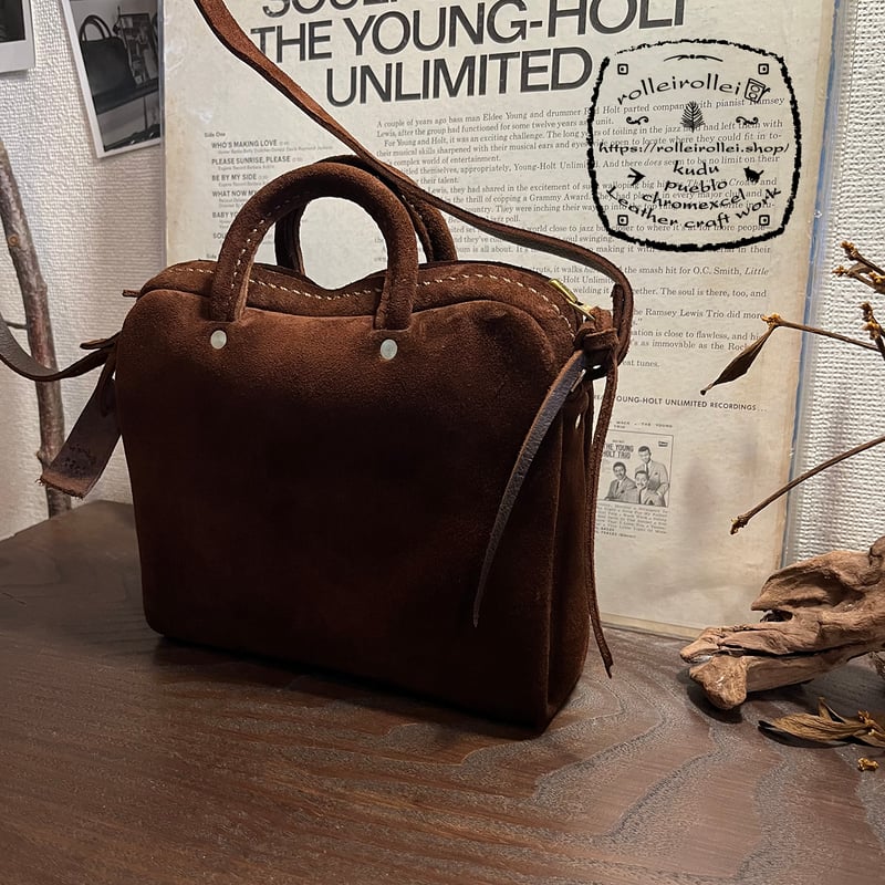 kudu革ポシェット kudu革スエードポシェット チョコレート色ポシェット