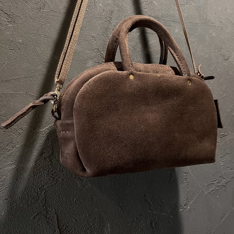 ラスト１点 kudu革スエードバッグ チョコレート色レザーバッグ Handbag  (bitter chocolate/suede/kudu)Lot#146