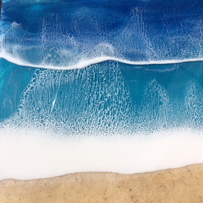 アートペイント 海 Φ20cm 海と砂浜 いつもよりキラキラしている気がします #アクリル画