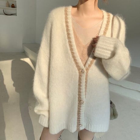 Mohair loose silhouette cardigan（White）