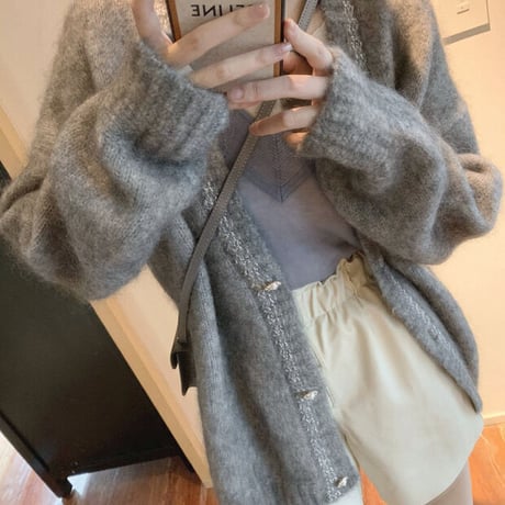 Mohair loose silhouette cardigan(Gray)