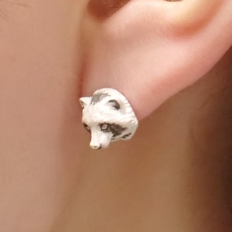 見つめるタヌキピアス(white)