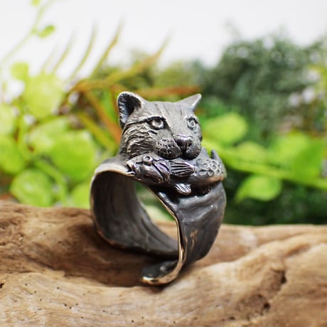 ヤマネコと魚リング(black)