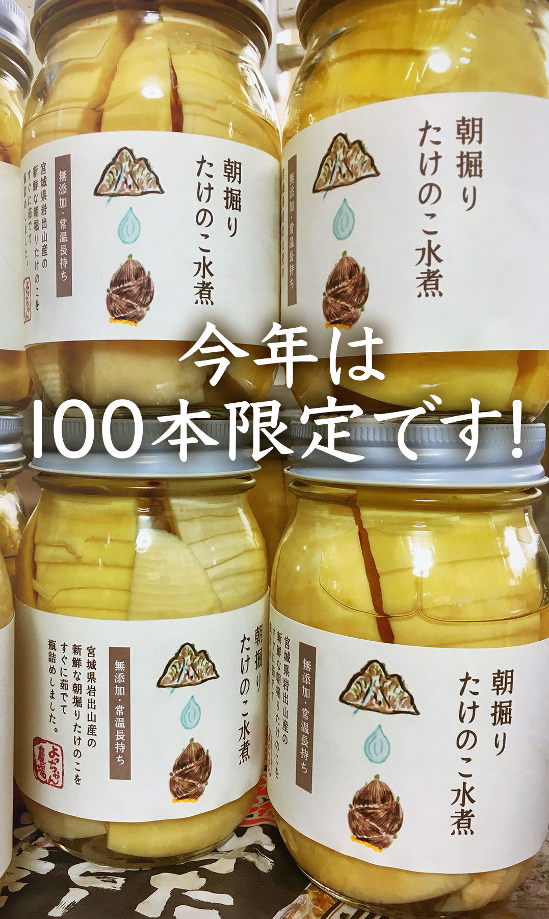 宮城県北・大崎市・よっちゃん農場のたけのこ水煮【300g x 4本