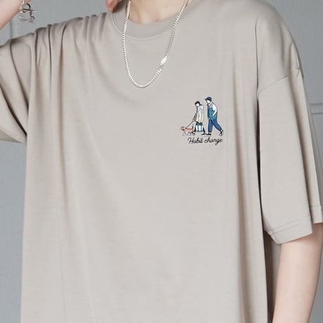 デイリーウォーキングB ワンポイント刺繍ロゴ ビッグシルエット半袖Tシャツ /ベージュ