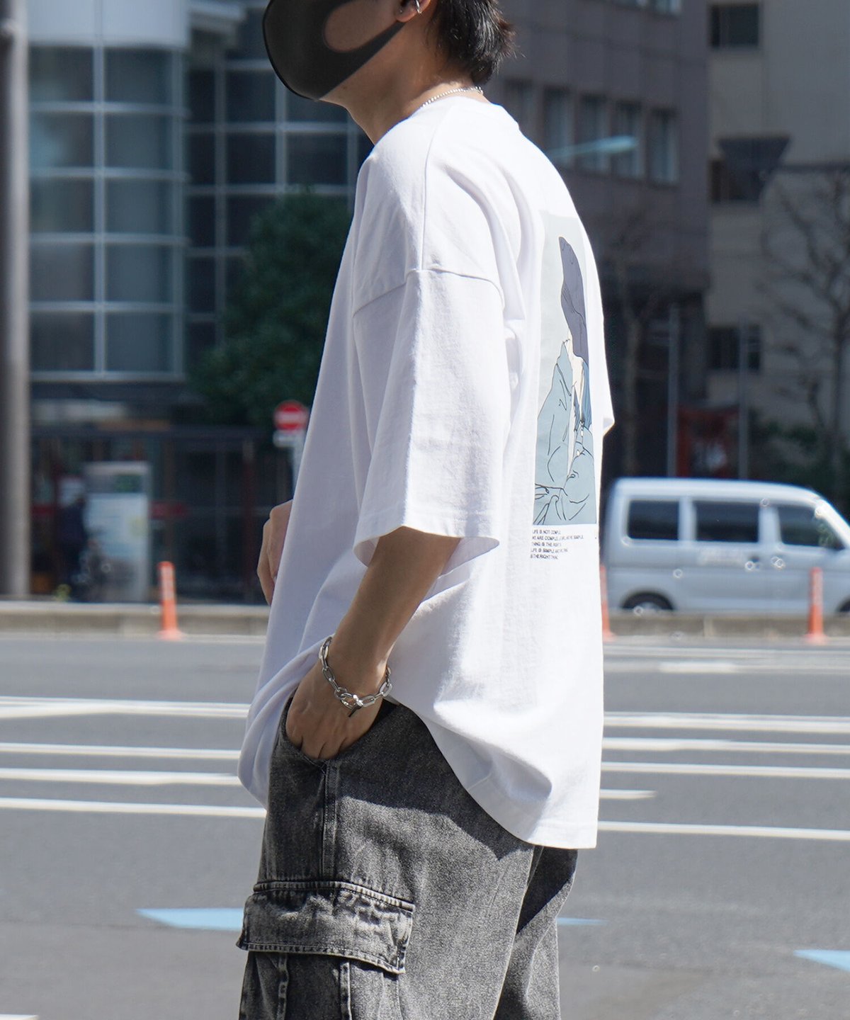 hyde着　if txs4wバックレース　バックプリントアシメカットソーラルク hyde着系フリルカットソーif ラルク