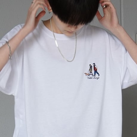 デイリーウォーキングB ワンポイント刺繍ロゴ ビッグシルエット半袖Tシャツ /ホワイト