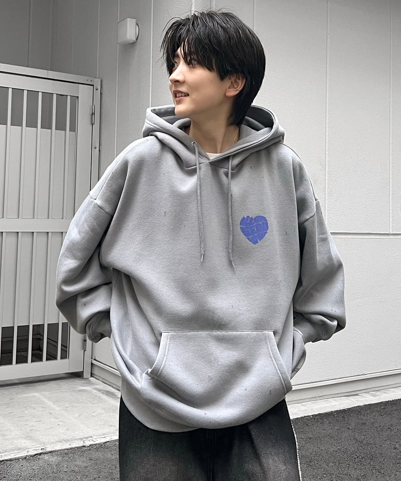 グレー フード付きパーカー ロゴプリント