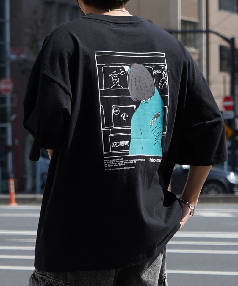 Jeans ブレックファスト バックプリント Tシャツ 送関込 レコードガール イラストバックプリント ビッグシルエット半袖T