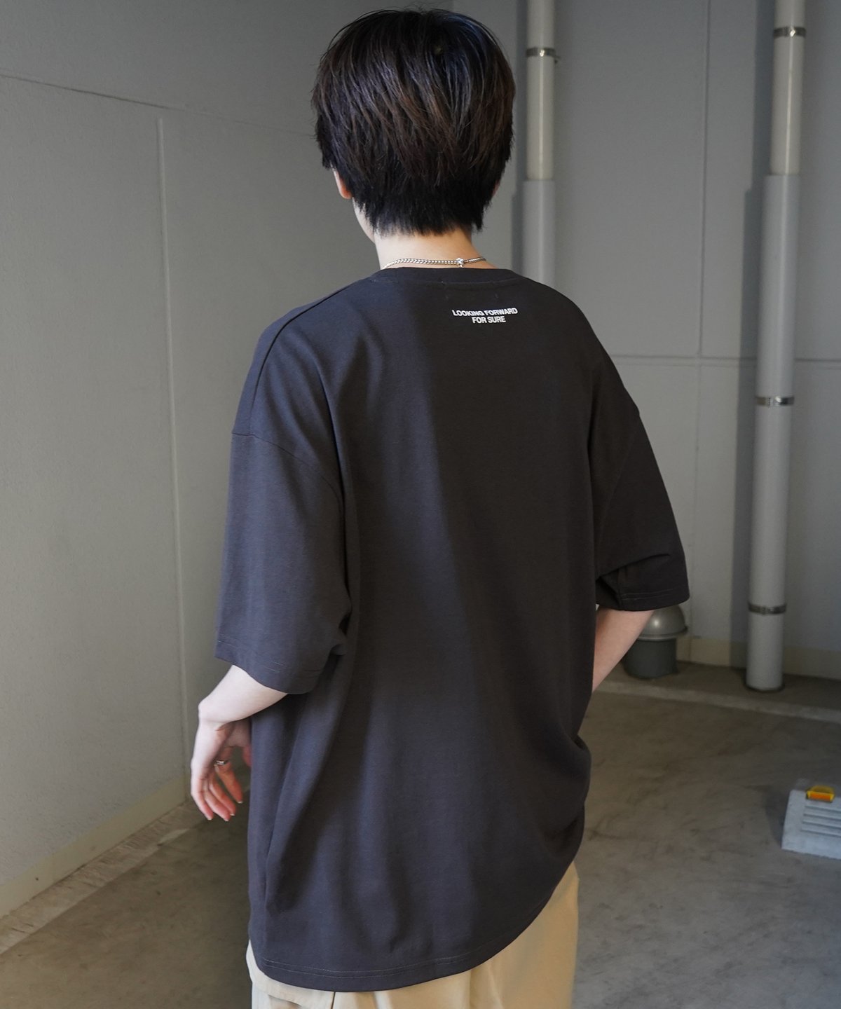 ヒゲオジサンB ワンポイント刺繍ロゴ ビッグシルエット半袖T 