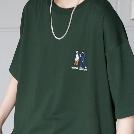 デイリーウォーキングA ワンポイント刺繍ロゴ ビッグシルエット半袖Tシャツ /グリーン