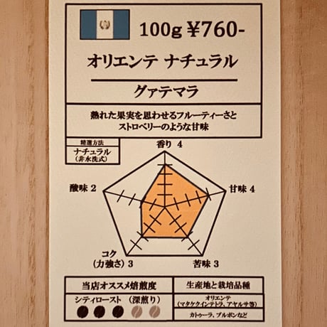 グアテマラ（ナチュラル）　オリエンテ ナチュラル