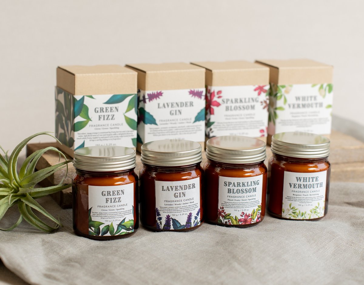 BOTANICAL BOTTLES】IDBB0204 グラス入りキャンドル/ホワイトヴェルモ