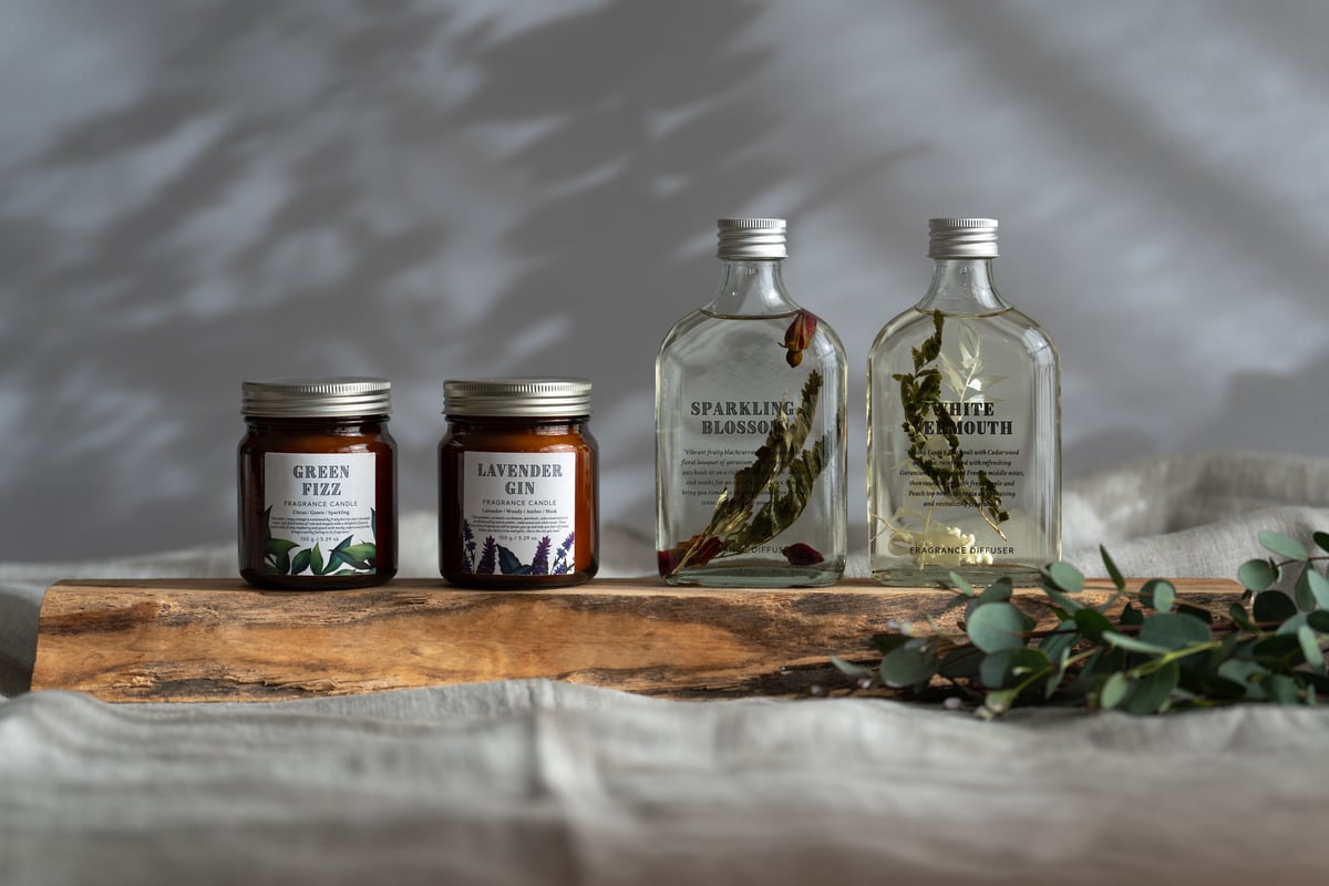 BOTANICAL BOTTLES】IDBB0201 グラス入りキャンドル/グリーンフィズ