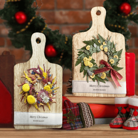 押し花のお教室_プティレッスン:カッティングボードリース作り🎄