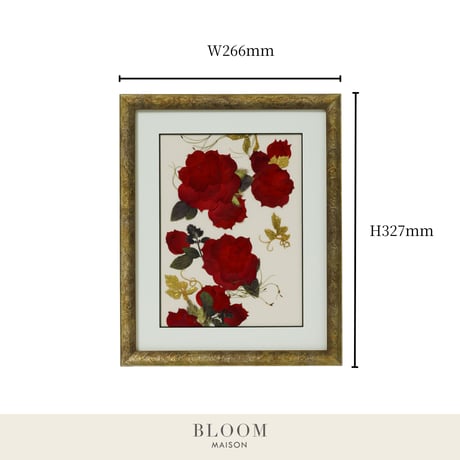 押し花ギフト【REGALOコレクション】ローズ・ルージュ～情熱と感謝を込めて～ 深紅のバラの押し花アート｜BLOOMART【結婚記念・還暦祝い】W266×H327×D22（㎜）