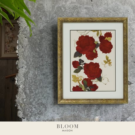 押し花ギフト【REGALOコレクション】ローズ・ルージュ～情熱と感謝を込めて～ 深紅のバラの押し花アート｜BLOOMART【結婚記念・還暦祝い】W266×H327×D22（㎜）