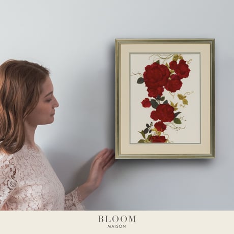 押し花ギフト【REGALOコレクション】ローズ・ルージュ～情熱と感謝を込めて～ 深紅のバラの押し花アート｜BLOOMART【銀婚式・金婚式・還暦祝い】W372×H448×D26（㎜）
