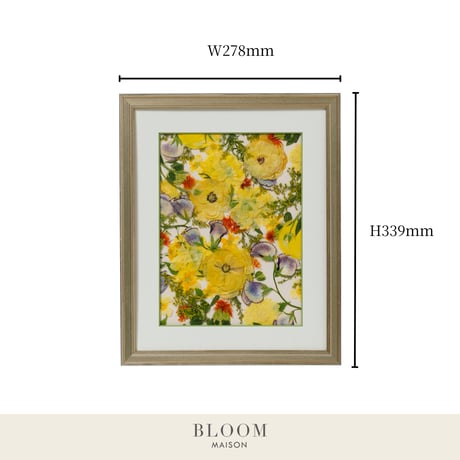 押し花ギフト【REGALOコレクション】フルール・ジョーヌ ～新たな門出に花を添えて～｜ラナンキュラスの押し花アート｜BLOOMART【起業・入退社祝い】W278×H339×D26㎜