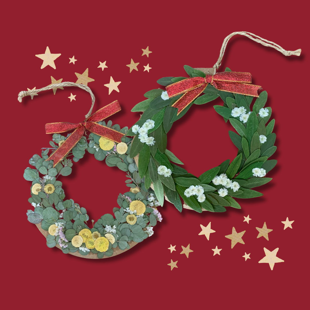 押し花アート「クリスマスリース」 押し花 押し花アート クリーマ限定クリスマス2023 白バラ