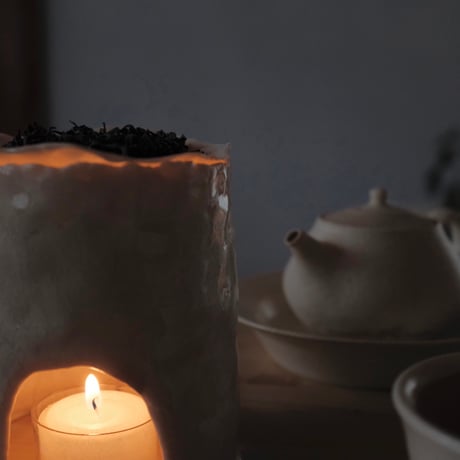 茶香炉　手捻り　木