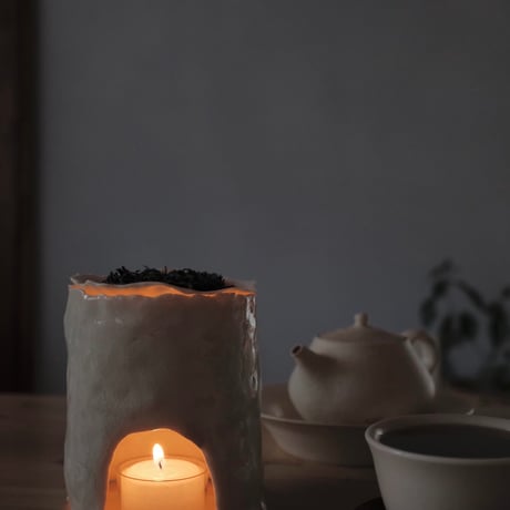 茶香炉　手捻り　木