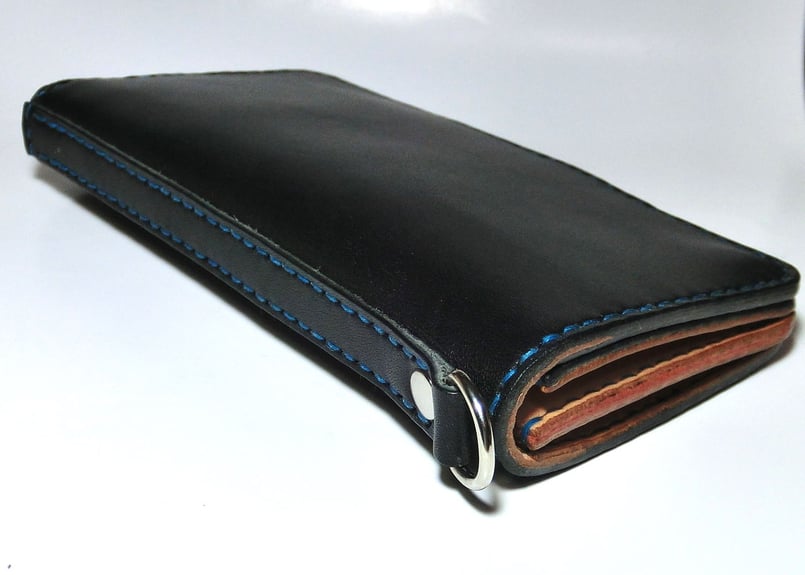 ロングウォレット(黒×肌色×青ステッチ) | STETCH HANDMADE STORE ロングウォレット(黒×肌色×青ステッチ) | STETCH HANDMADE STORE