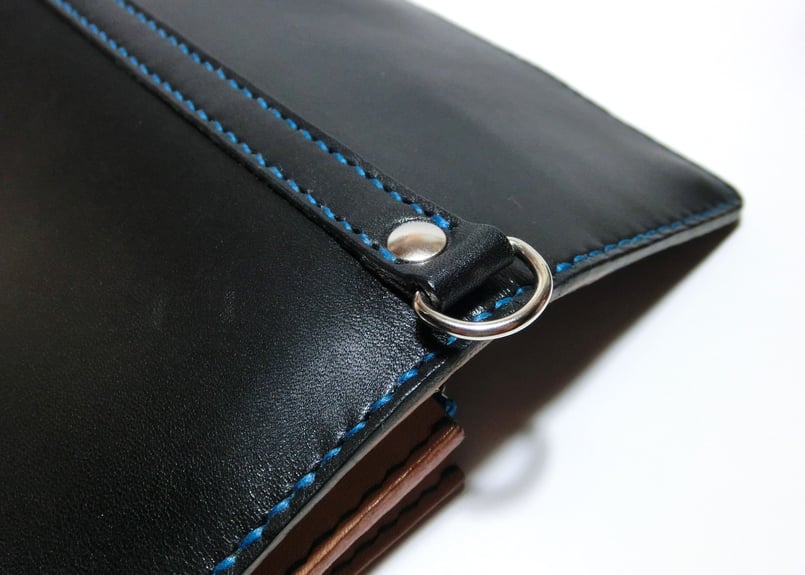 ロングウォレット（黒×肌色×青ステッチ） | STETCH HANDMADE STORE