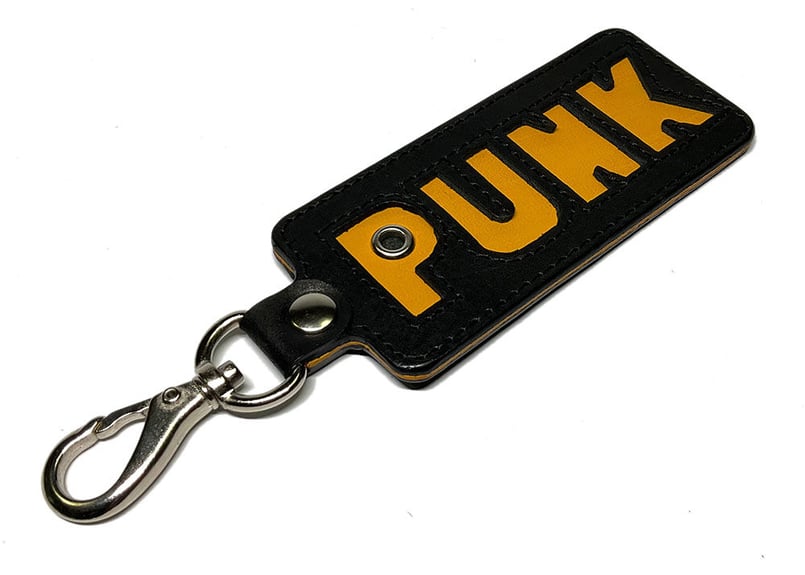 PUNKレザーキーホルダー／黒×黄色2 | STETCH HANDMADE STORE