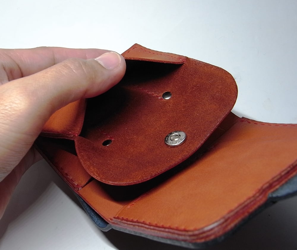 ハーフウォレット/ネイビー×赤ステッチ | STETCH HANDMADE STORE