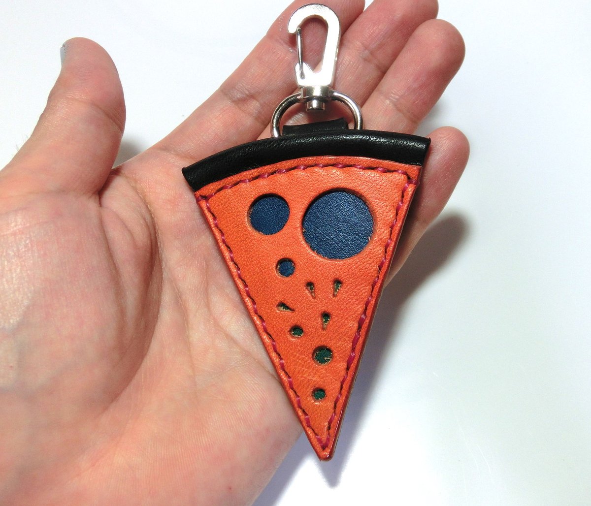 レザーピザキーホルダー／オレンジ×黒 | STETCH HANDMADE STORE
