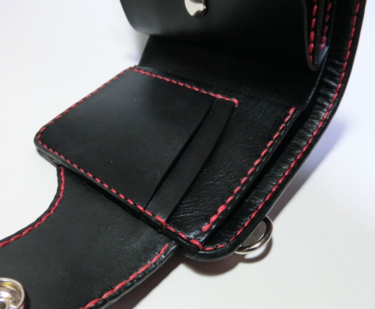 ハーフウォレット／黒レザー×赤ステッチ | STETCH HANDMADE STORE