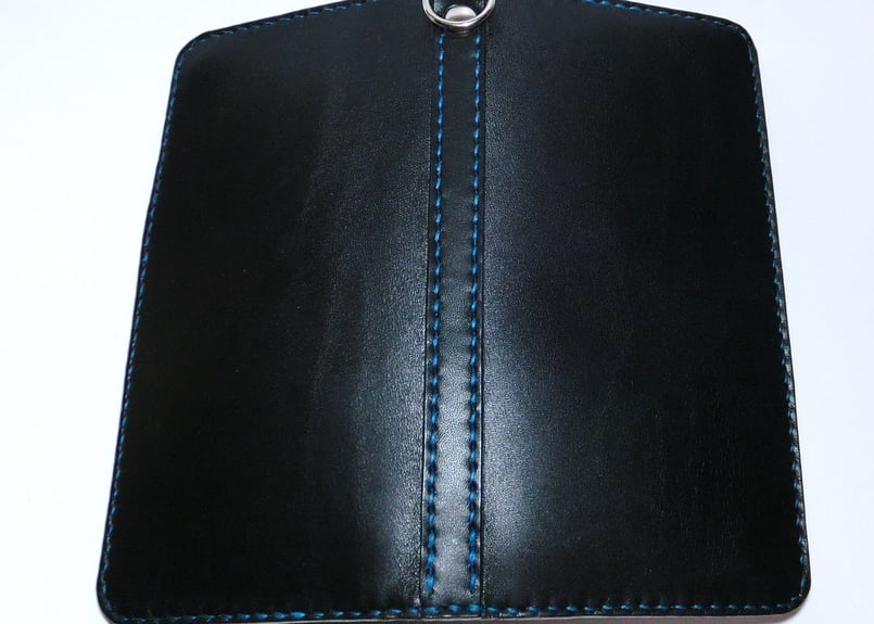 ロングウォレット(黒×肌色×青ステッチ) | STETCH HANDMADE STORE ロングウォレット(黒×肌色×青ステッチ) | STETCH HANDMADE STORE