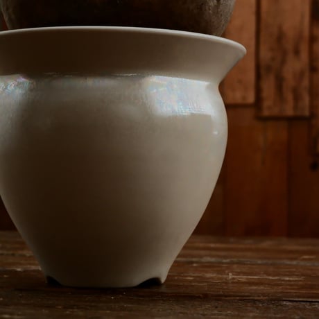 グラキリス M - 象牙宮 -［No.207］  ×   坂本新 作「 LUSTER OVERGLAZE - white pearl -  」3.5号 植木鉢 笠間焼
