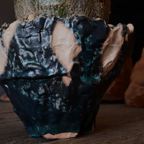 グラキリス S φ7.5cm - 象牙宮 -［No.21］  ×   森田昌求 作 「 As if Broken " TSUGIHAGI "   」 3号 植木鉢 笠間焼