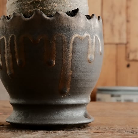 グラキリス φ8cm - 象牙宮 - ［No.62］  ×   根本峻吾 作 S.N POT type.round「 黒焔 - kokuen - 」3号 植木鉢 笠間焼