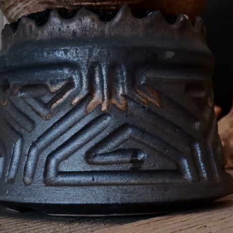 グラキリス φ13cm  - 象牙宮- ［No.28］  ×   根本峻吾 作 S.N POT type.cylinder「 鐡 - 黒焔 - 」4号 植木鉢 笠間焼
